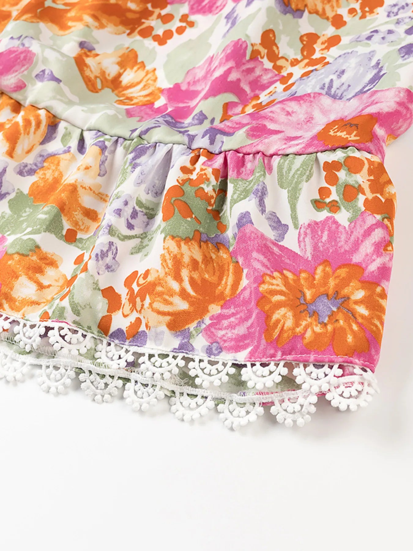 Floral Print Tie-Front Cami Dress with Lace Trim