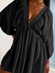 Textured V-Neck Mini Dress