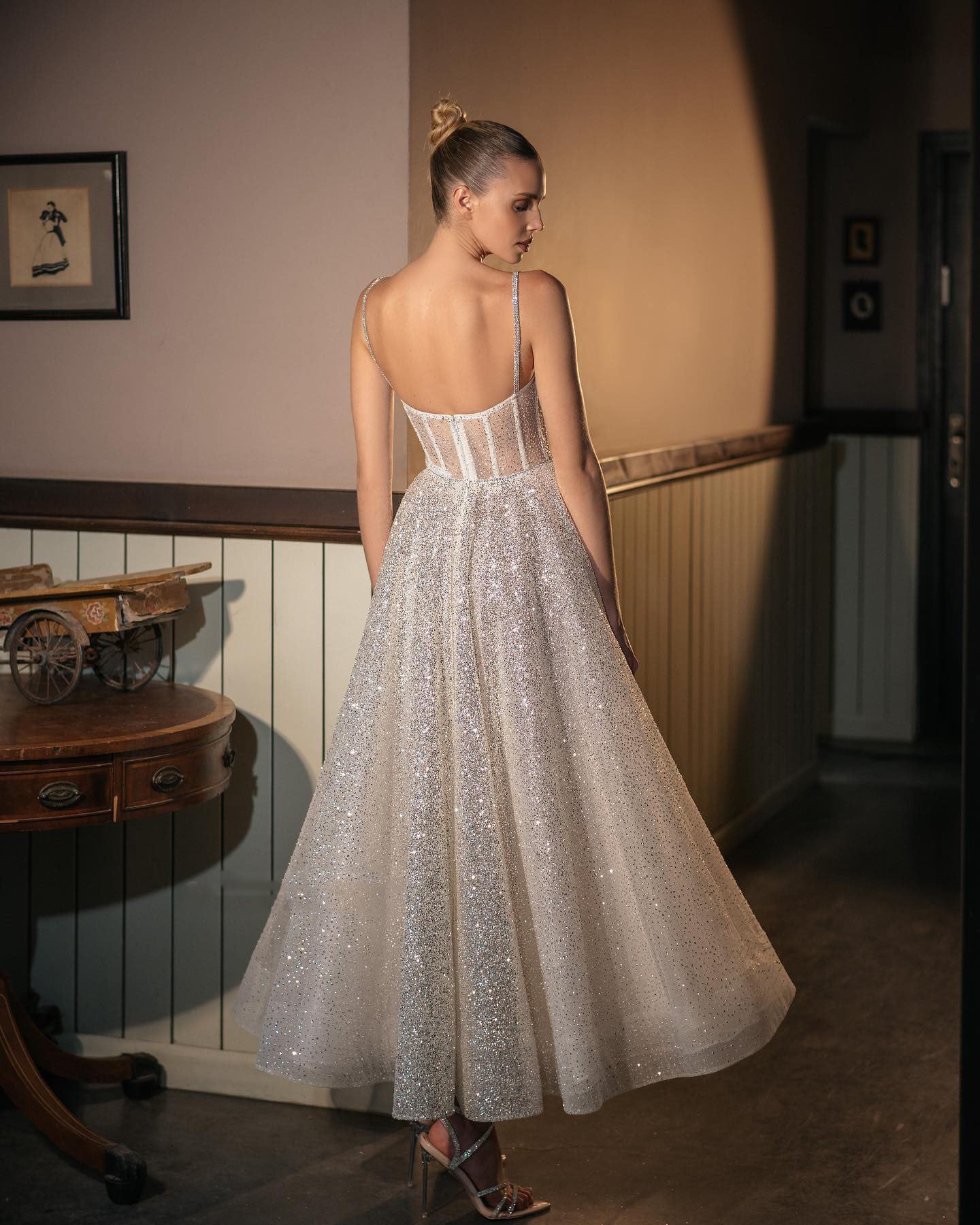 Halter Spray Silver Shiny Party Dress