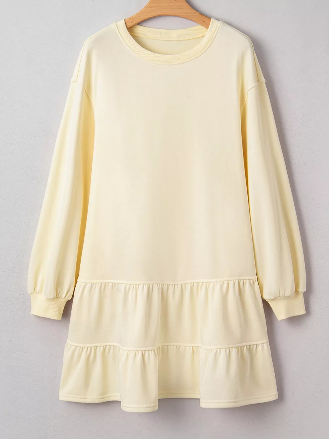 Double Tiered Ruffle Hem Long Sleeve Loose Mini Dress