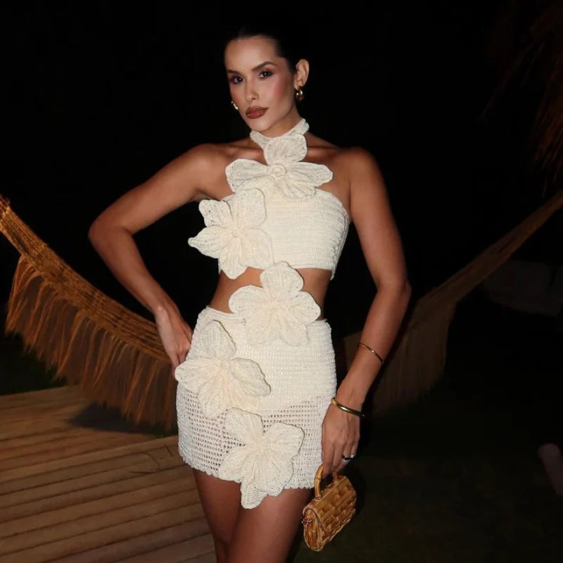 Jella Knitted Flower Mini Dress