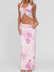 Printed Halter Neck Cami and Maxi Skirt Set