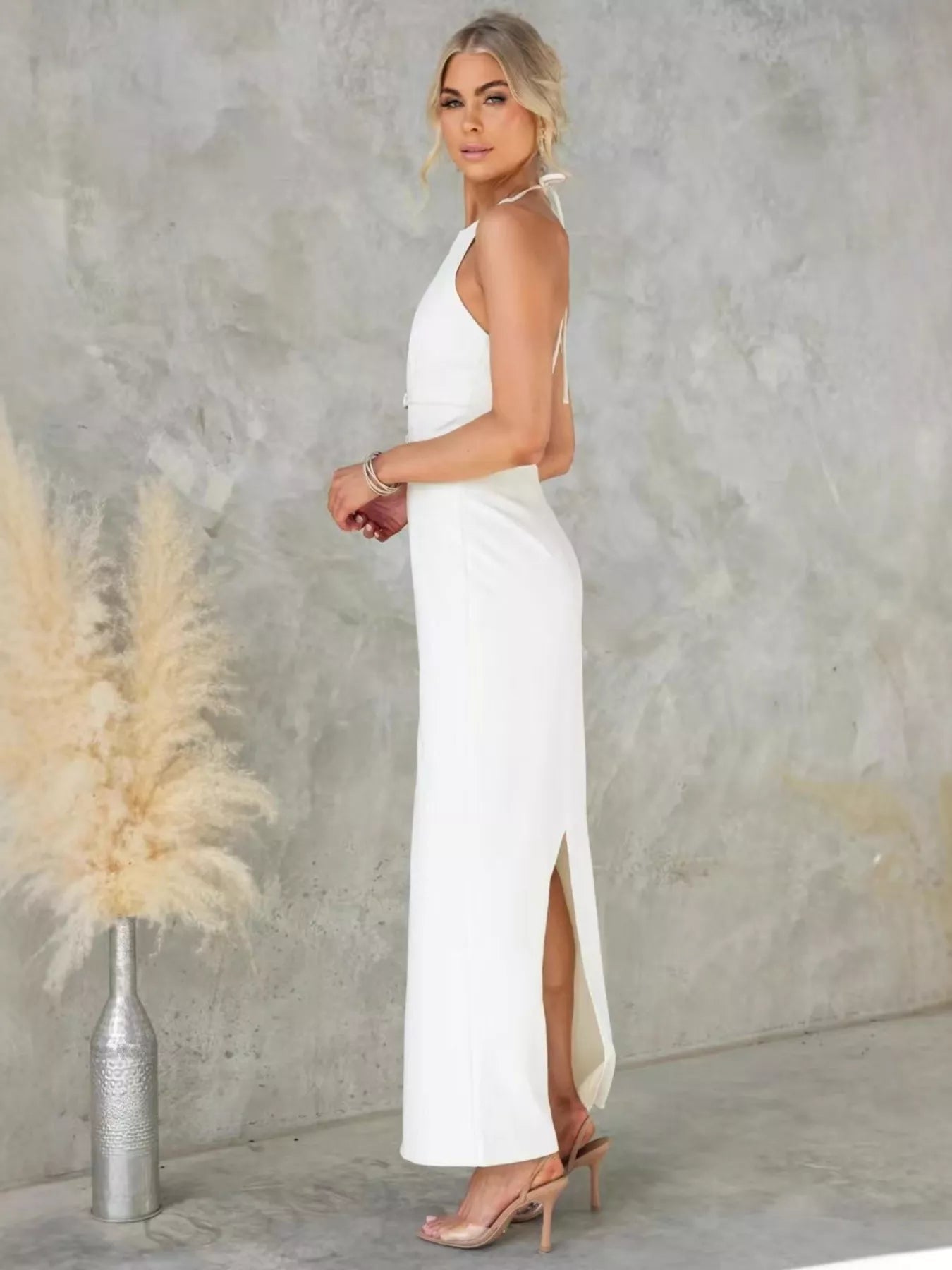 Slit Back Halter Neck Maxi Dress