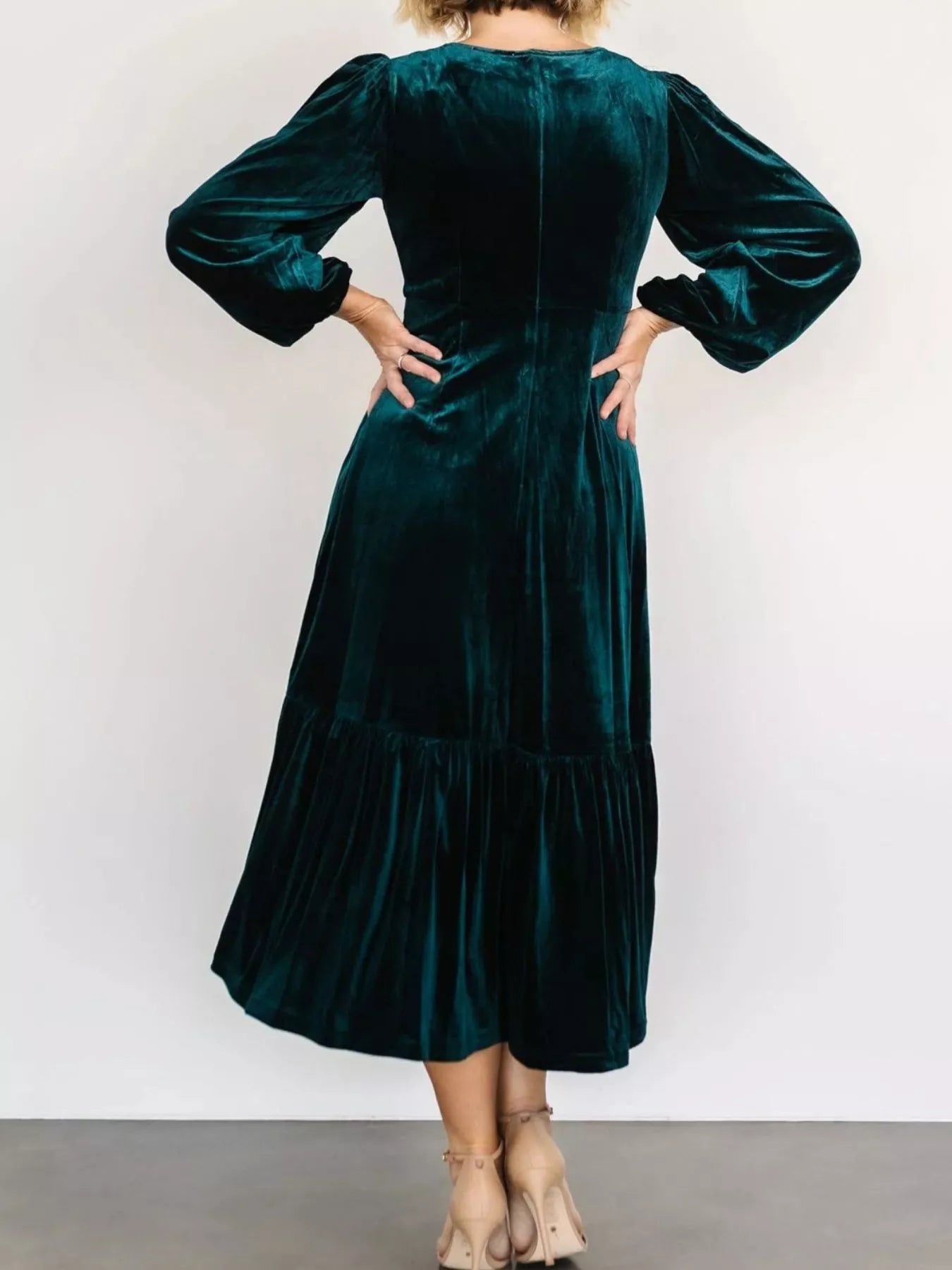 Velvet Tiered Long Sleeve Midi Dress