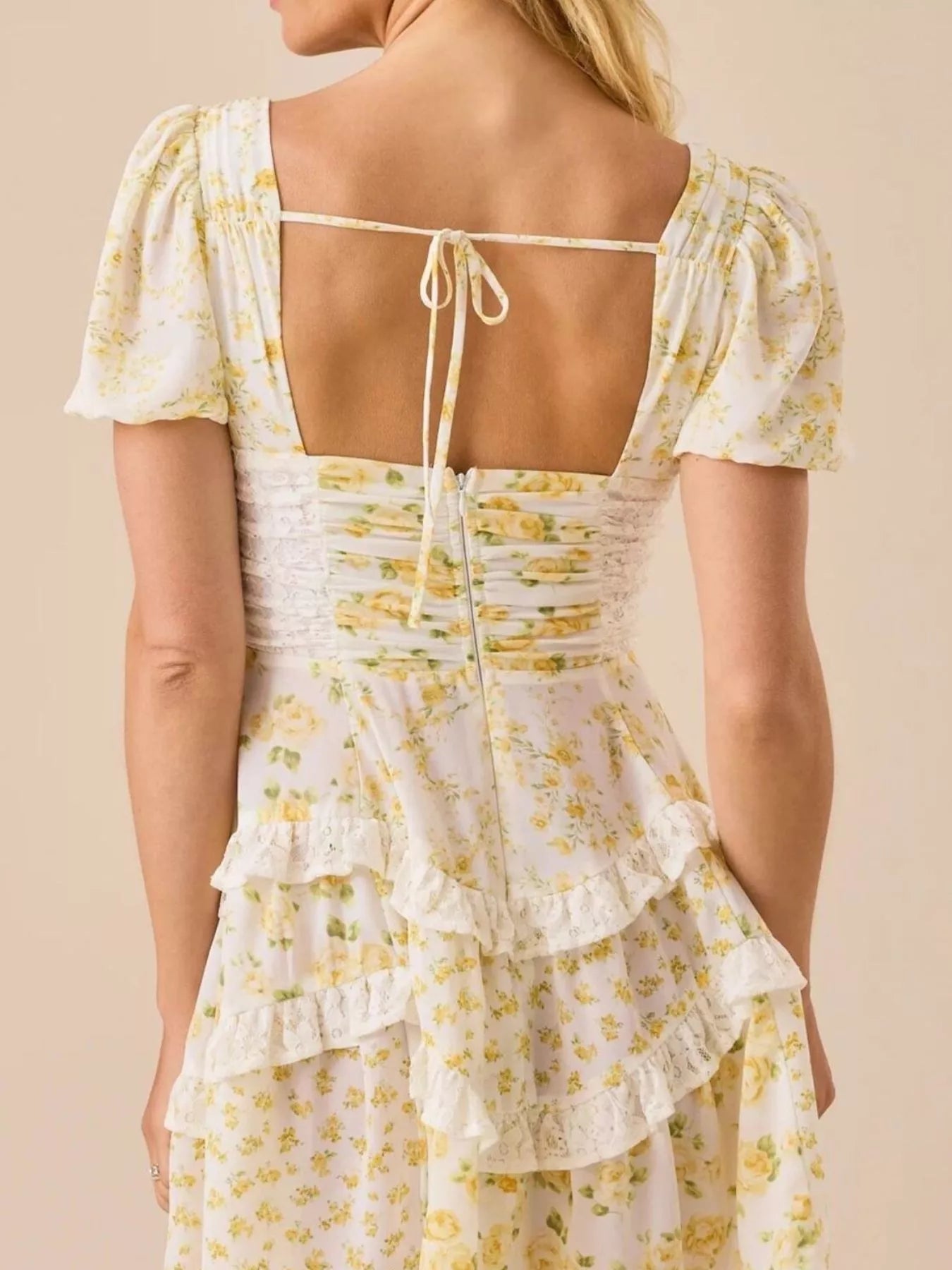 Floral Puff Sleeve Tiered Mini Dress