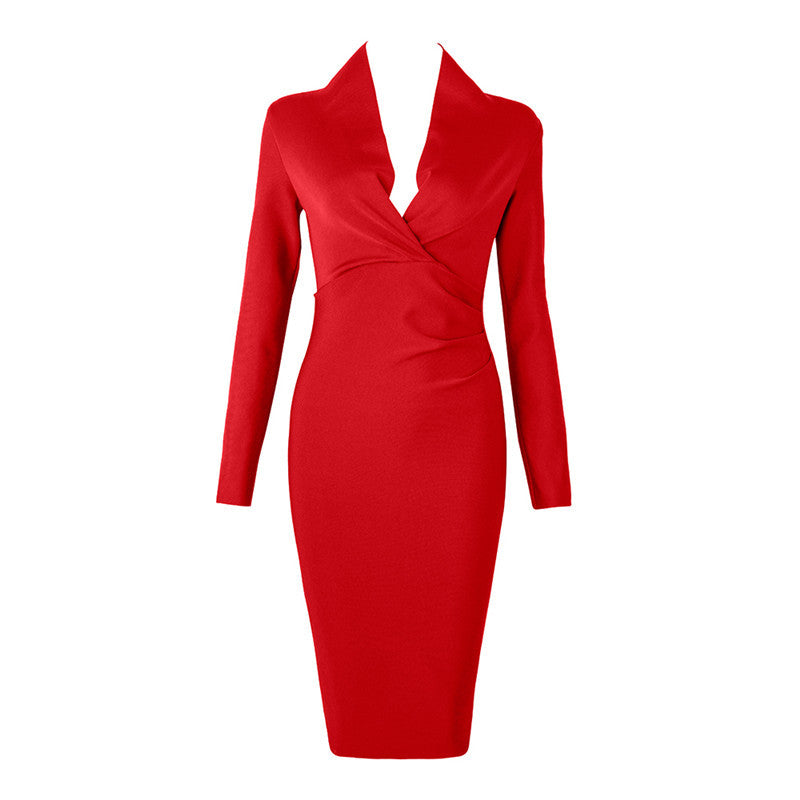 Full Sleeve Bandage party Dress-Red