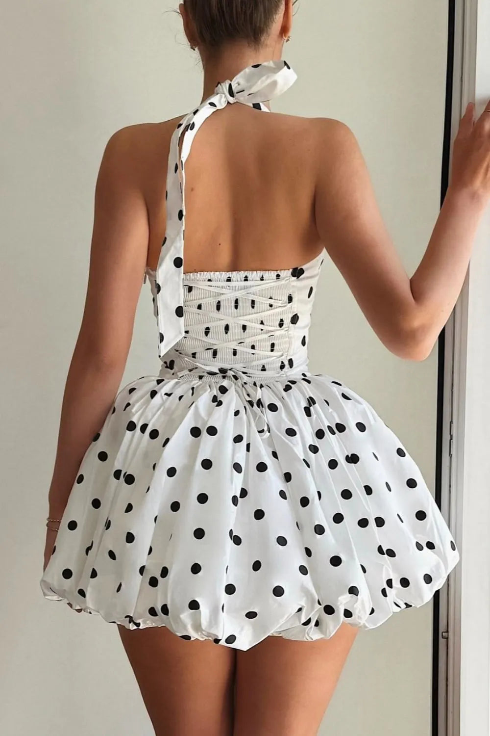 Polka Dot Halter Neck Mini Dress