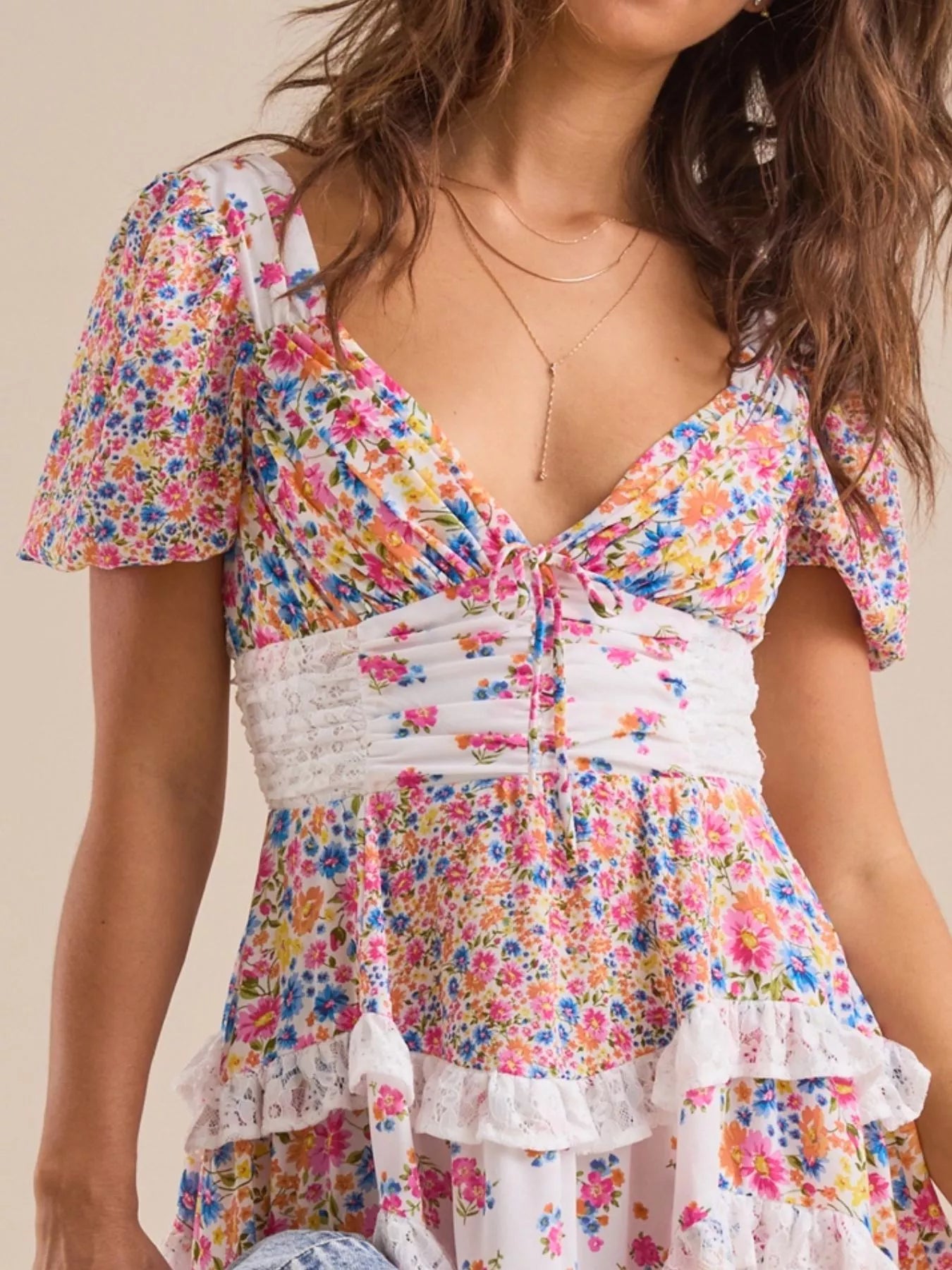 Floral Puff Sleeve Tiered Mini Dress