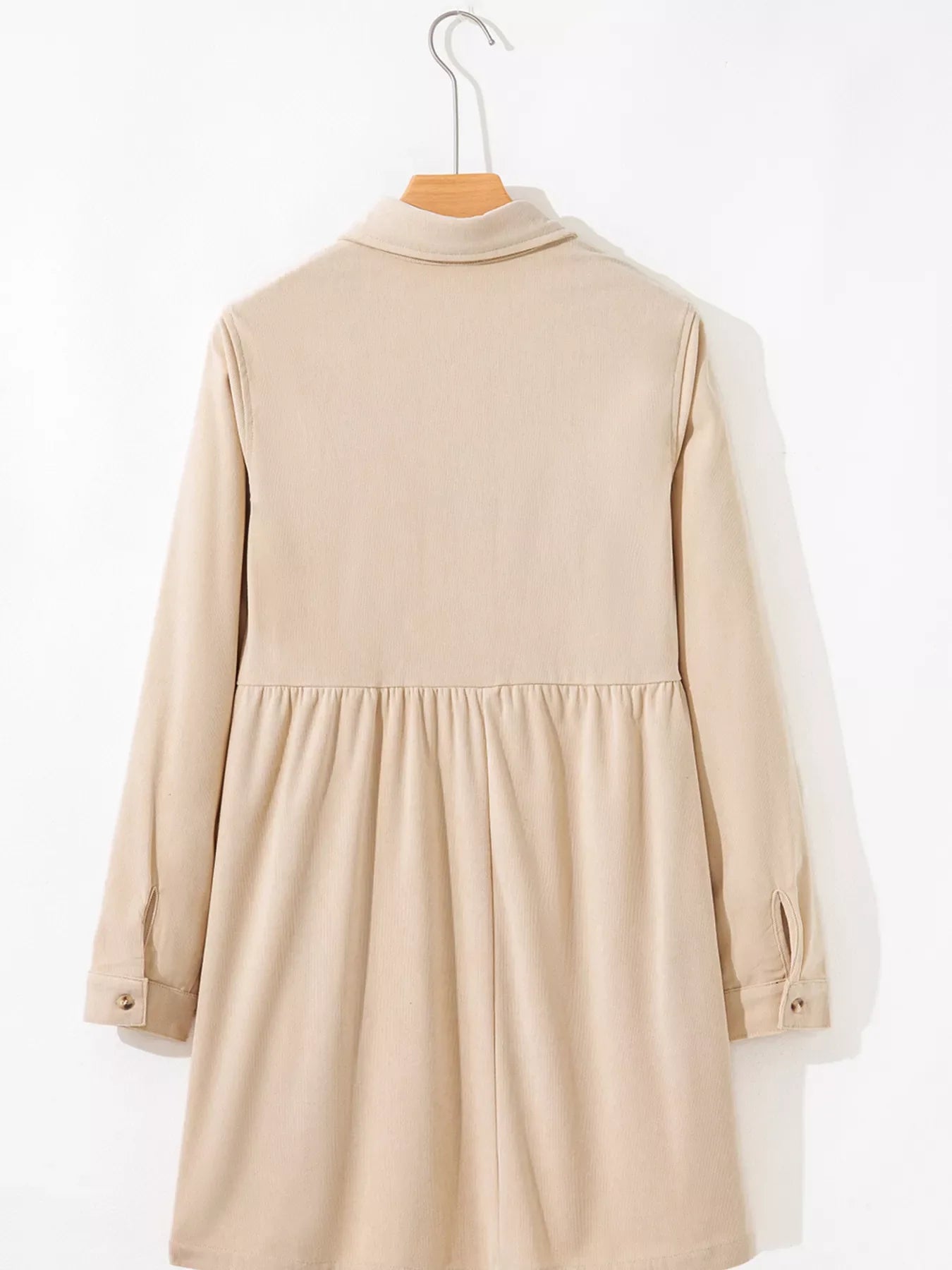 Corduroy Half Button Collared Long Sleeve Mini Dress