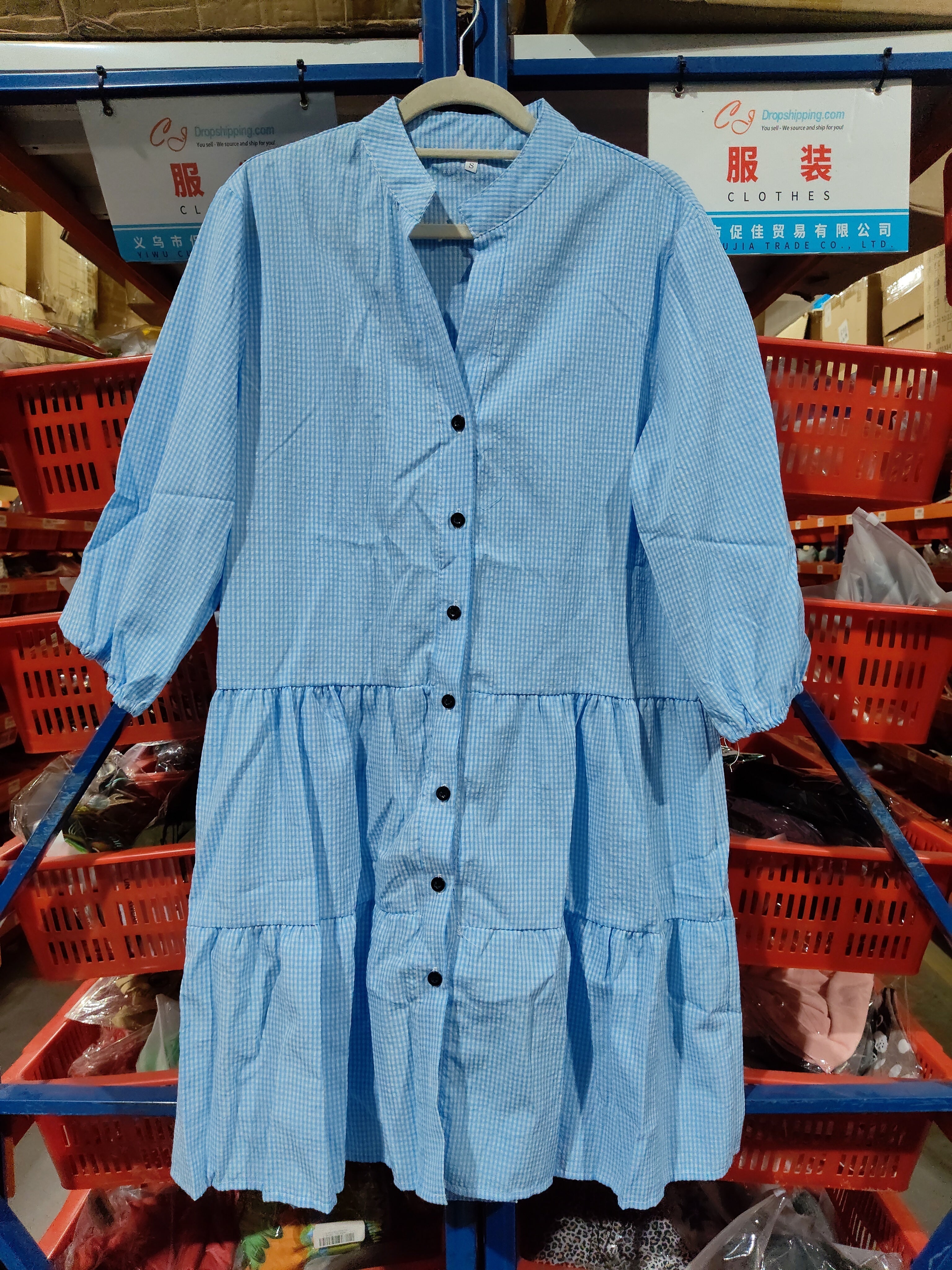 Ruffle V Neck Three-quarter Sleeves Dresses