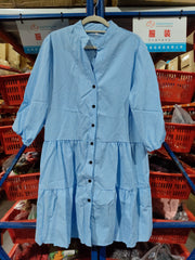 Ruffle V Neck Three-quarter Sleeves Dresses