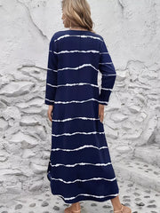 Striped V-Neck Long Sleeve Dress