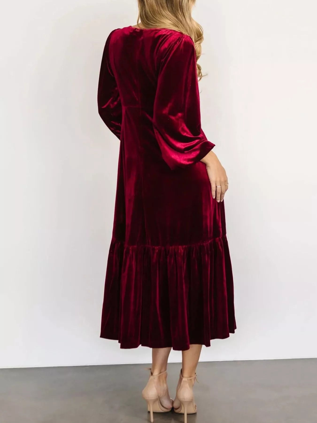 Velvet Tiered Long Sleeve Midi Dress