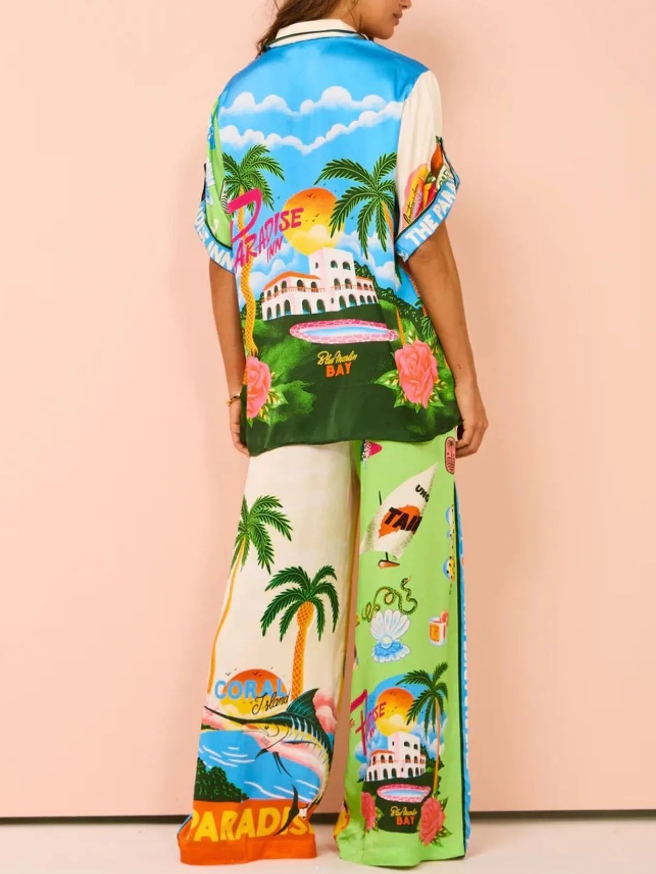 Printed Half Sleeve Shirt and Wide Leg Pants Set