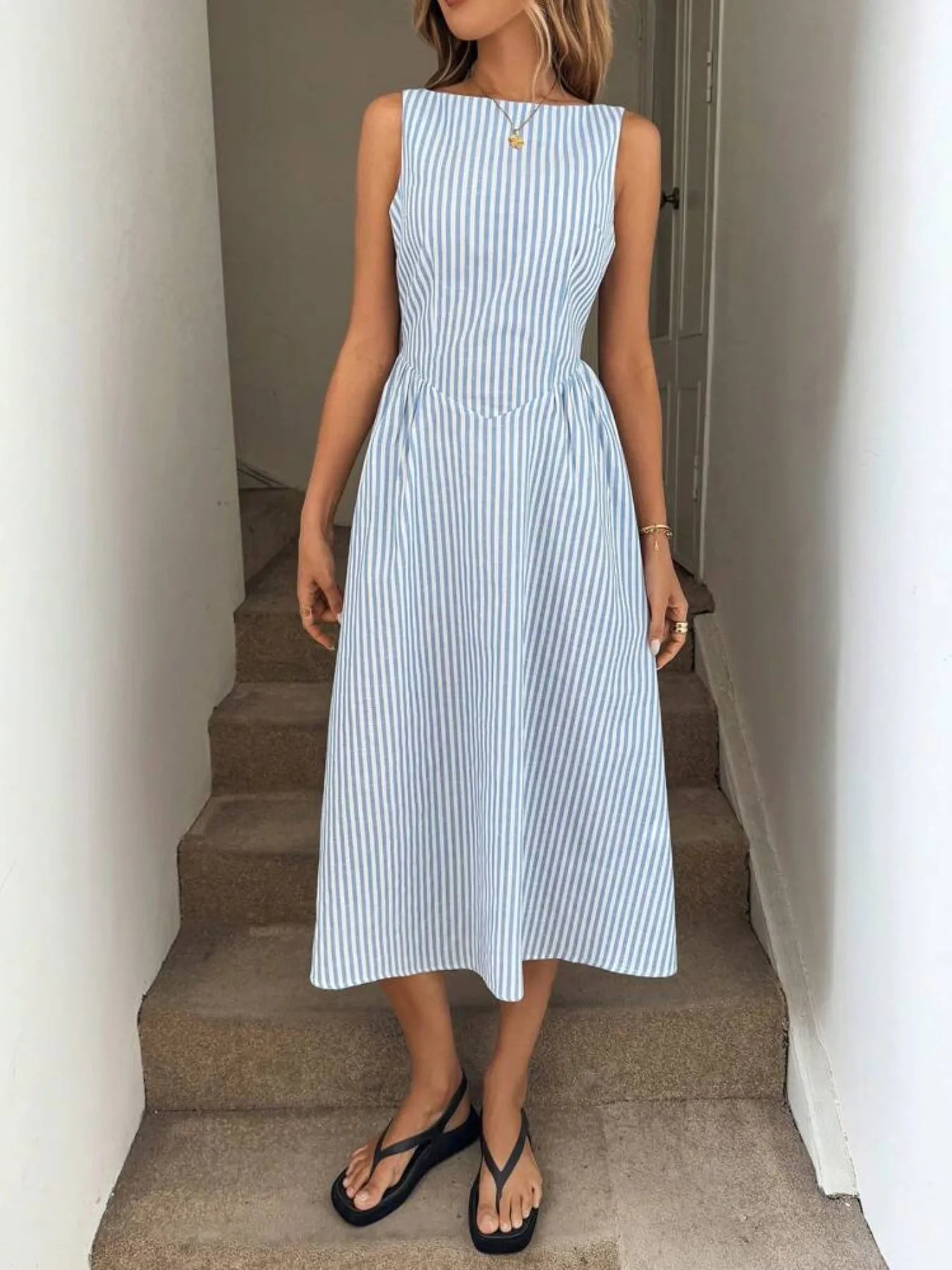 Sleeveless Striped Midi Dress