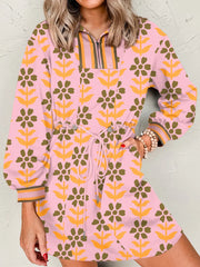 Printed Drawstring Waist Mini Dress