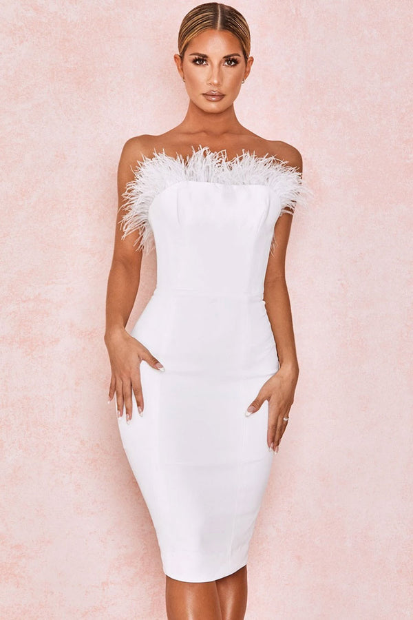 CHIC STRAPLESS FEATHER DRESS