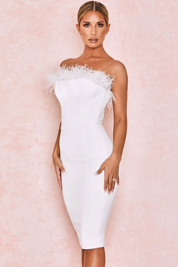 CHIC STRAPLESS FEATHER DRESS