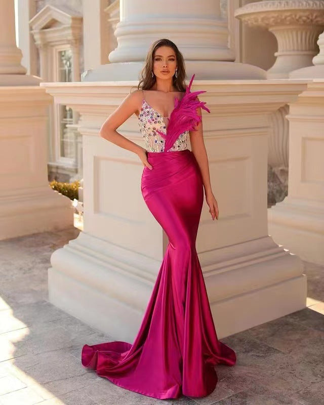 Alyia Feather Gown Pink Dress