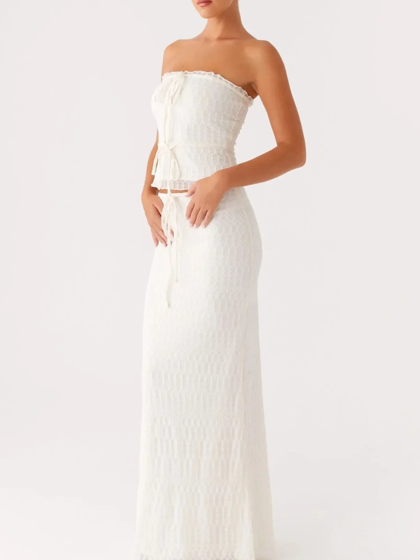 Tie Front Tube Top and Maxi Skirt Set