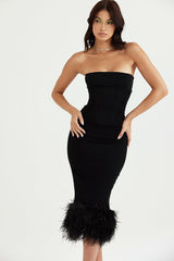 FUR BLACK STRAPLESS CORSET DRESS