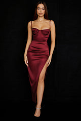 ALESYA IVORY RED SATIN CORSET DRESS