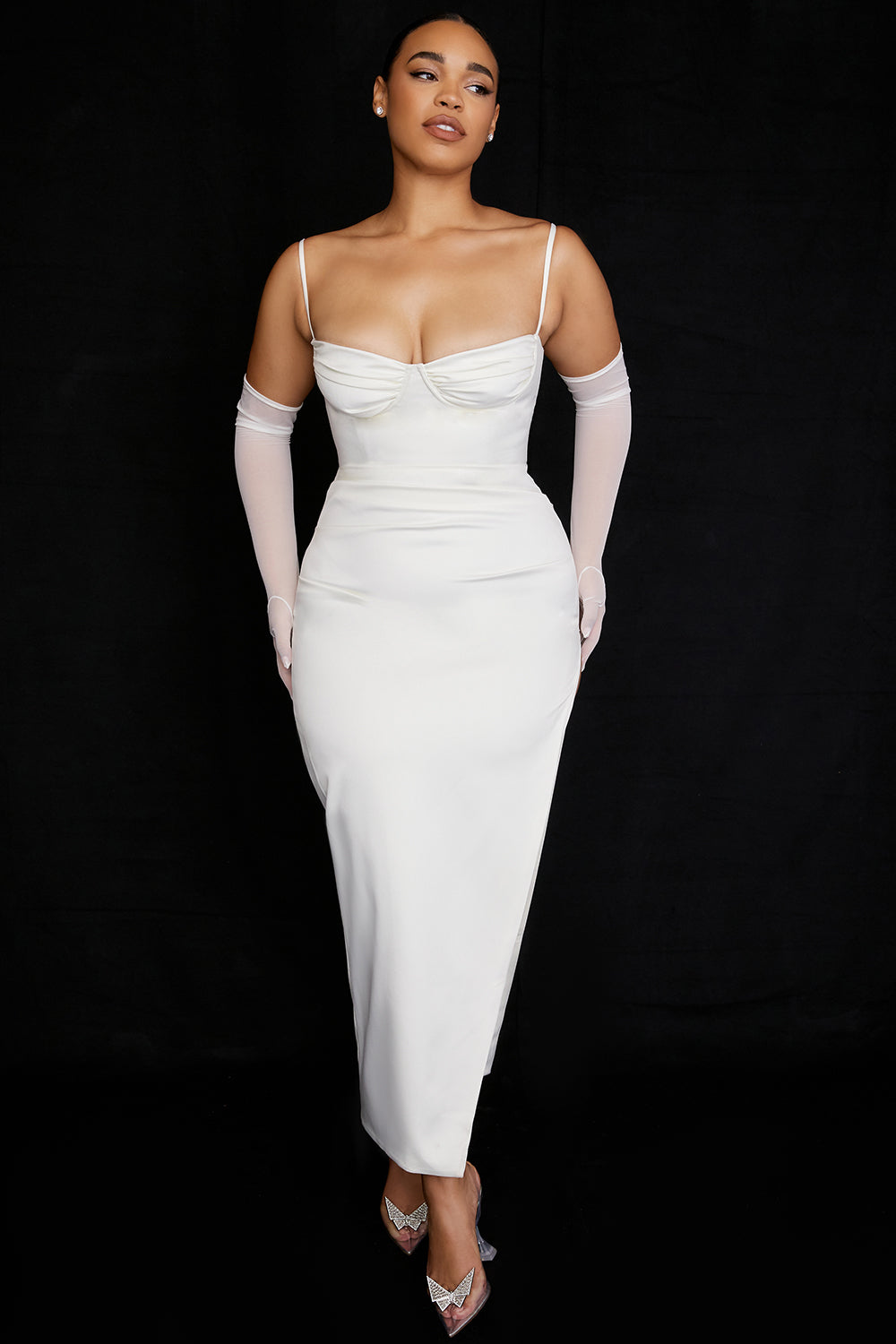 ALESYA IVORY WHITE SATIN CORSET DRESS