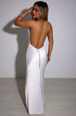 Satin Backless Lace Up Split Dress