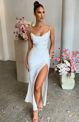 Satin Backless Lace Up Split Dress