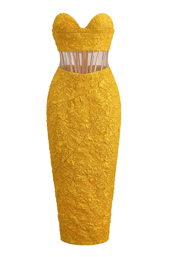 Textured Strapless Sweetheart Neck Slit Dress
