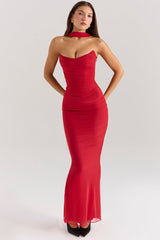 CASSIA CORSET MAXI DRESS-RED