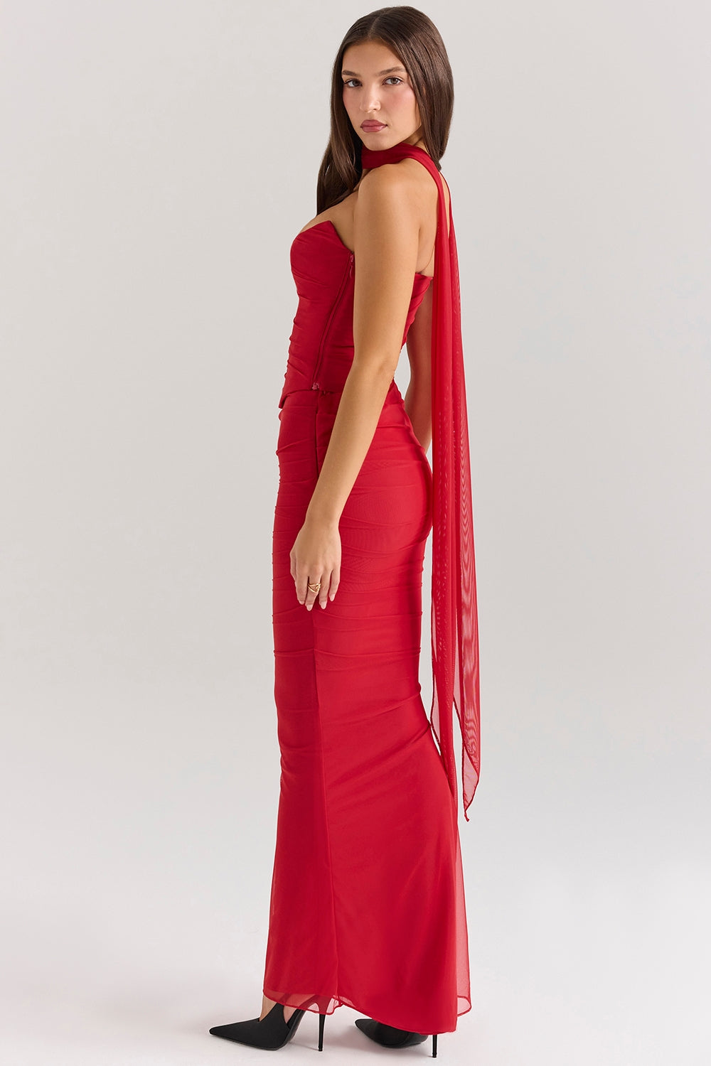 CASSIA CORSET MAXI DRESS-RED