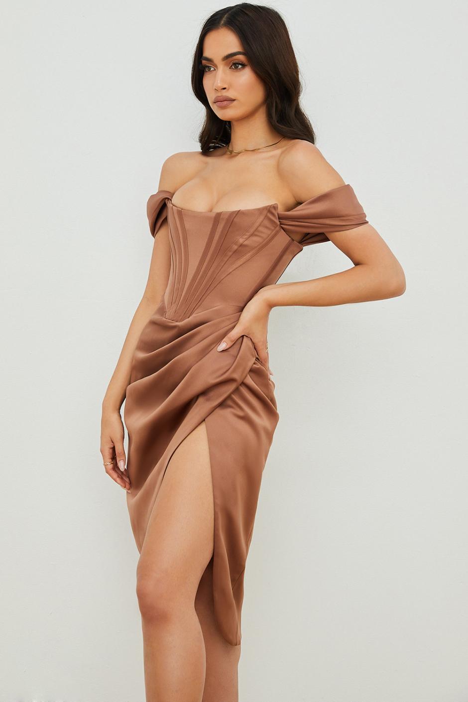 Alyia Satin Off Shoulder Dress
