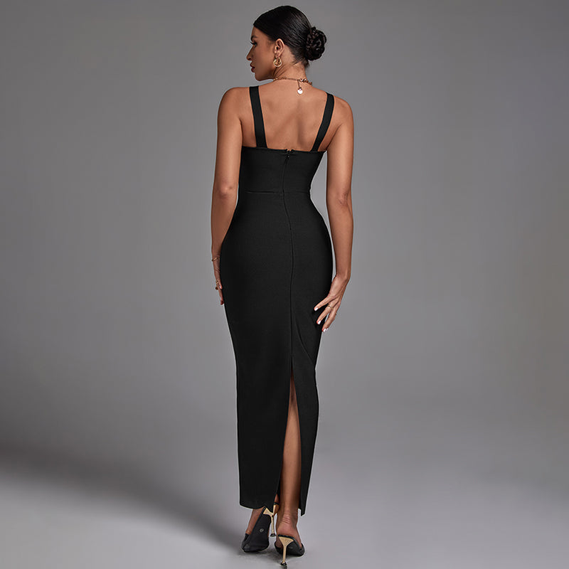 Diamond-studded Suspenders-Black Dress