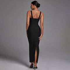 Diamond-studded Suspenders-Black Dress