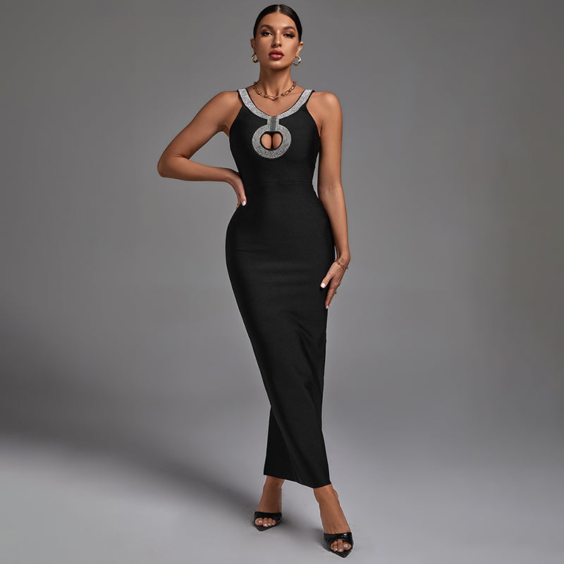 Diamond-studded Suspenders-Black Dress