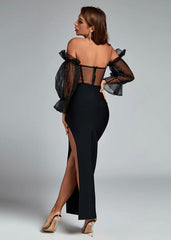 Hanna Glitter Mesh Flounce Sleeve Knit Dress