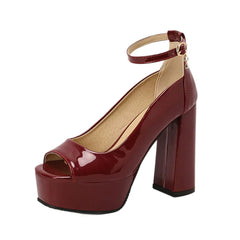 Black High Block Heel Platform Open Toe Chunky Sandals with Ankle Strap
