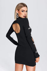 Chic Black Hollow Long Sleeve Dress