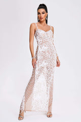 Salenia Feather Beaded Banquet Evening Dress