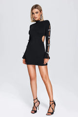 Chic Black Hollow Long Sleeve Dress