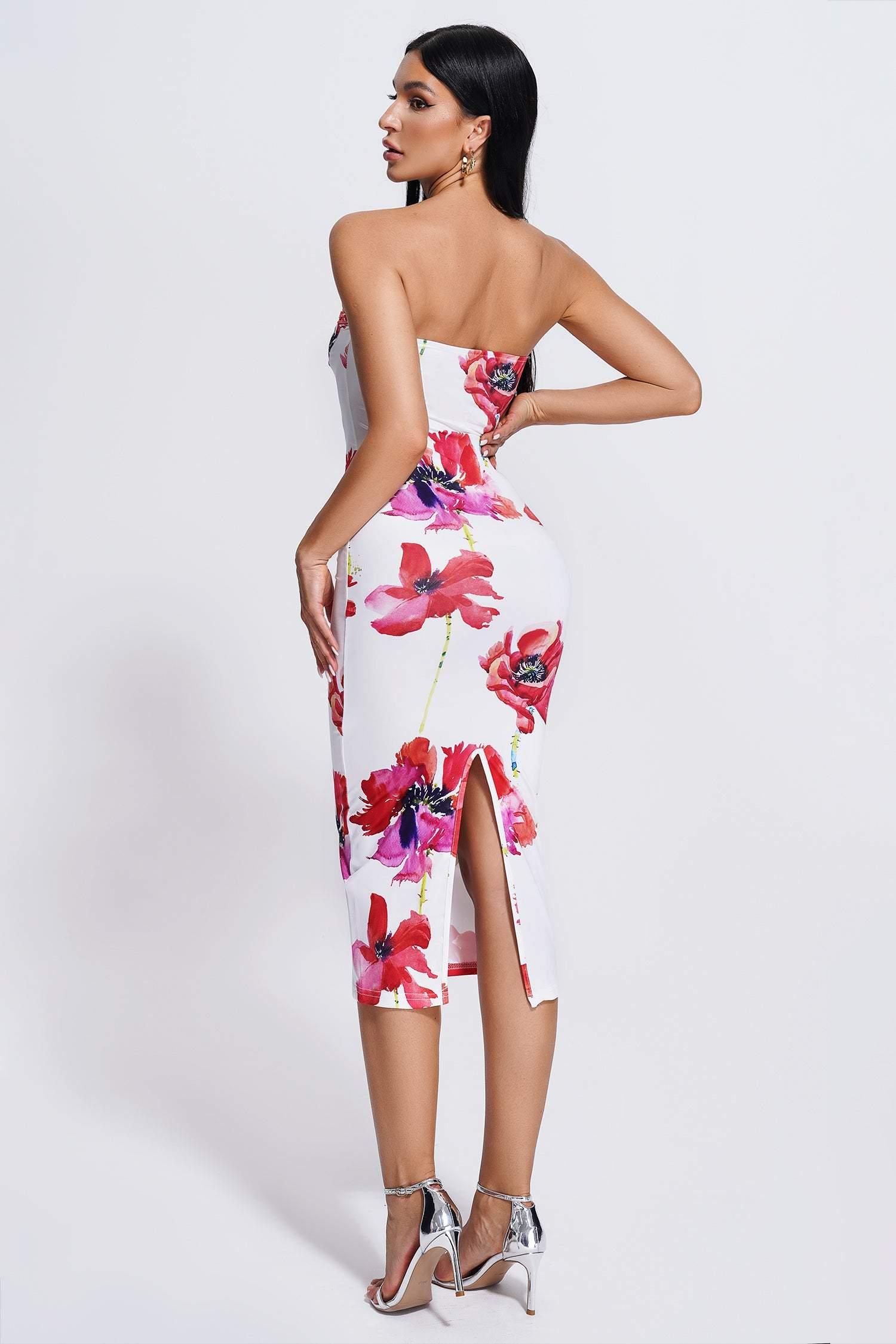 Emliya Strapless Wrap Slit Dress
