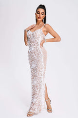 Salenia Feather Beaded Banquet Evening Dress