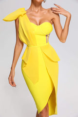 Irregular one-shoulder bow knot Midi Dress