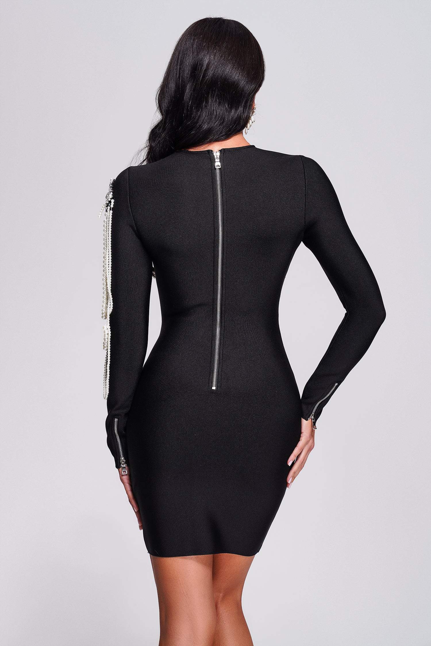 Long Sleeved Slim Golden Velvet Dress