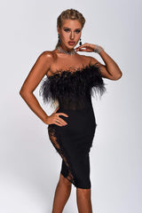 Keruva Feather Mesh Bandage Dress