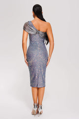 Sequin One-Shoulder Midi Bodycon Dress