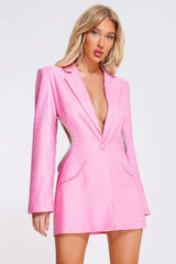 Open Back Slit Mini Blazer Dress