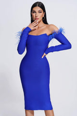 Backless Long Sleeve Feather Dress