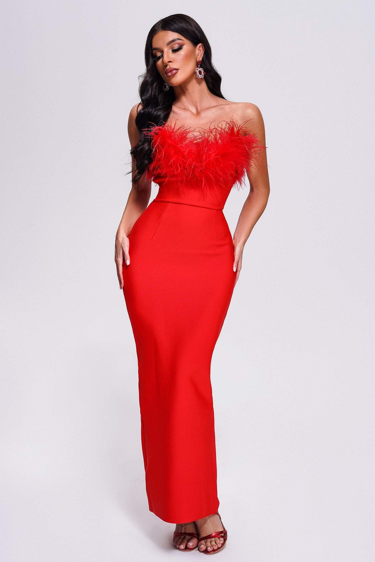 Aeira Feather Maxi Bandage Dress